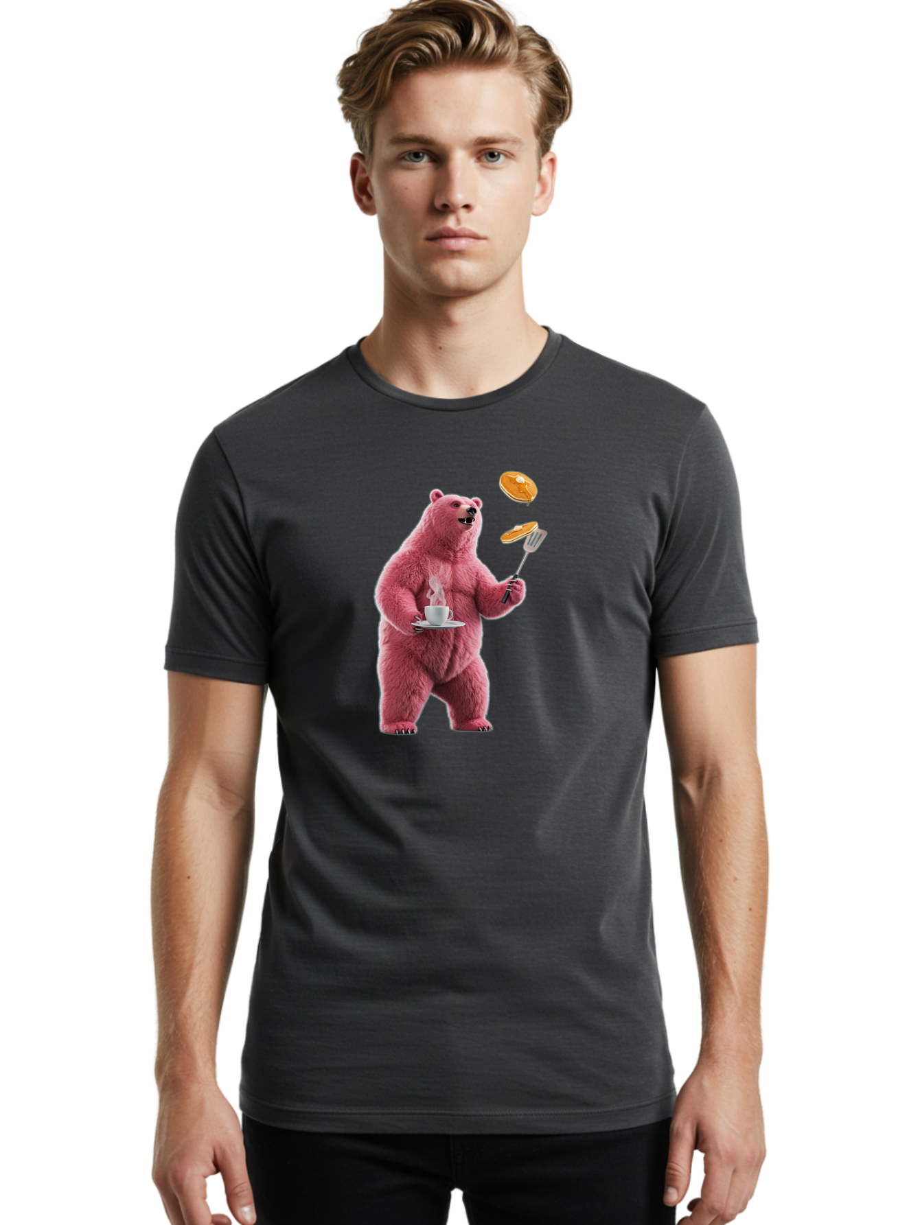 Pink-Bear-Cooking-Pancakes Men'S Graphic Tee, 100% Cotton, Comfortable Casual Summer Wear, Machine Washable, Vintage Camera, Old Camera, Antique Camera, Black Camera, Classic Photography, Photography Equipment, Nostalgic Device, Film Camera, Bal077