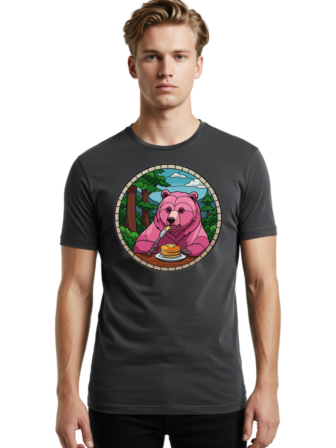 Pink-Bear-Eating-Pancakes Men'S Graphic Tee, 100% Cotton, Comfortable Casual Summer Wear, Machine Washable, Vintage Camera, Old Camera, Antique Camera, Black Camera, Classic Photography, Photography Equipment, Nostalgic Device, Film Camera, Bal078