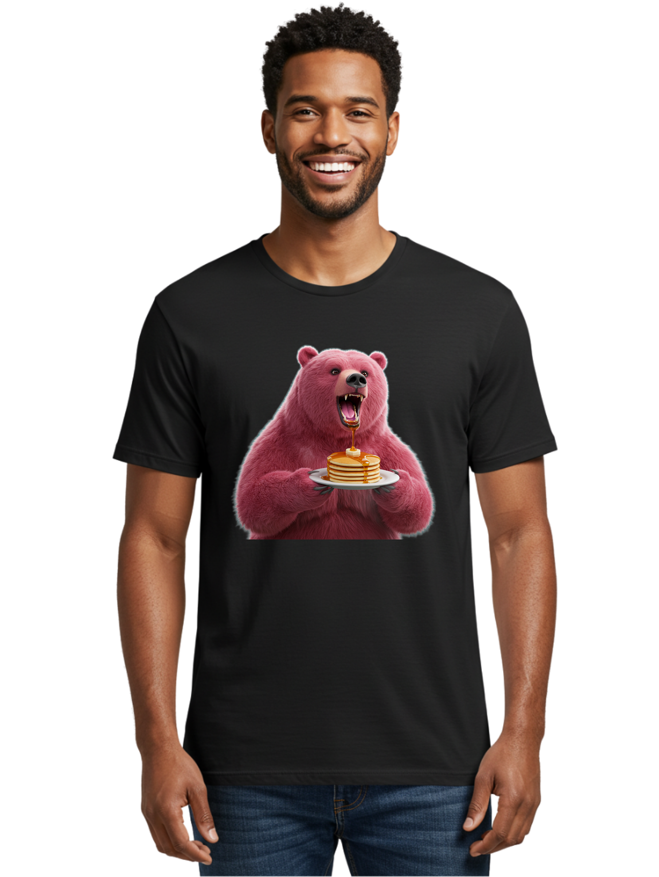 Pink-Bear-Pancakes-1 Men'S Graphic Tee, 100% Cotton, Comfortable Casual Summer Wear, Machine Washable, Vintage Camera, Old Camera, Antique Camera, Black Camera, Classic Photography, Photography Equipment, Nostalgic Device, Film Camera, Bal080