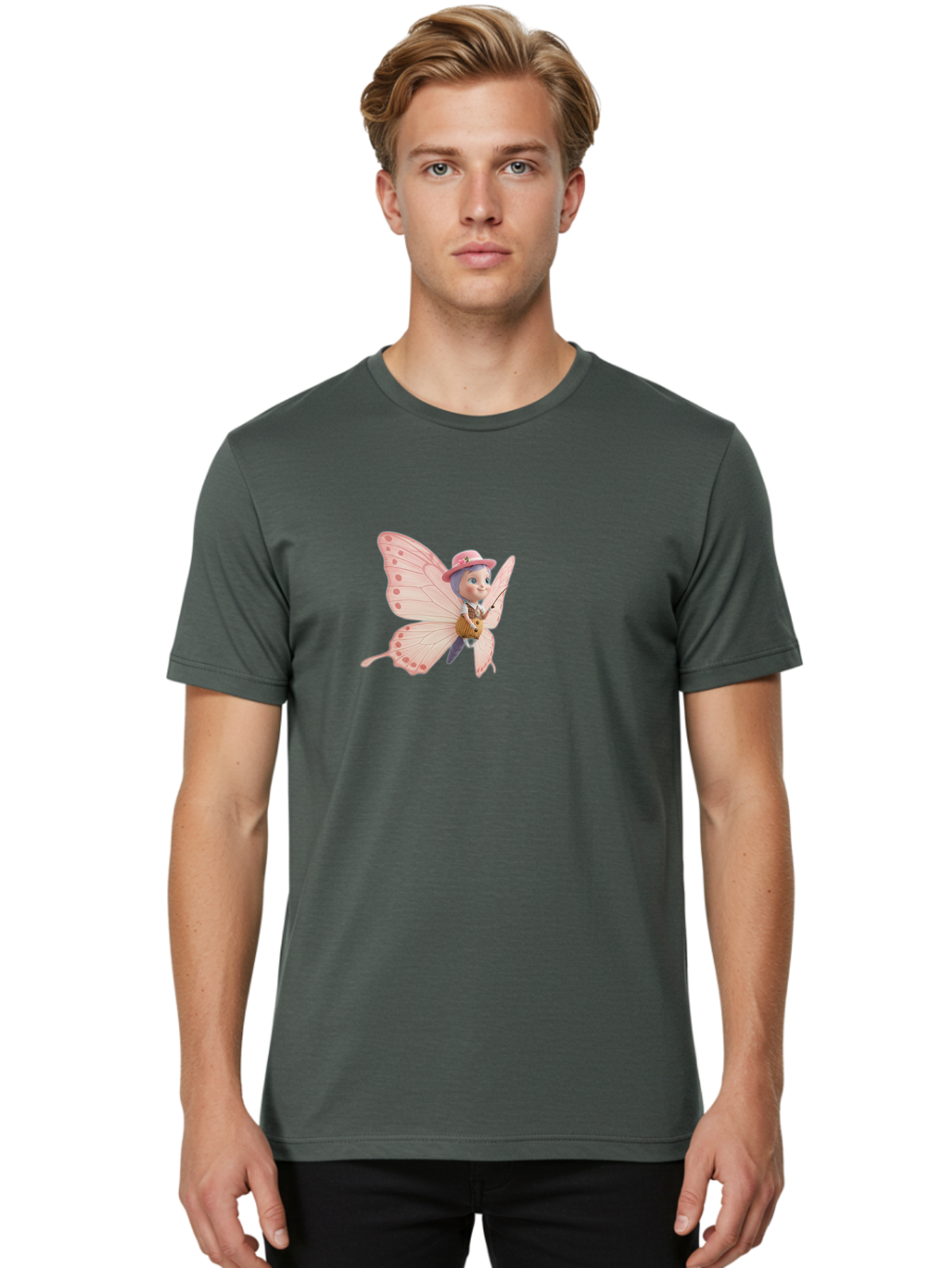 Pink-Butterfly-1 Men'S Graphic Tee, 100% Cotton, Comfortable Casual Summer Wear, Machine Washable, Vintage Camera, Old Camera, Antique Camera, Black Camera, Classic Photography, Photography Equipment, Nostalgic Device, Film Camera, Camera Art Bal086