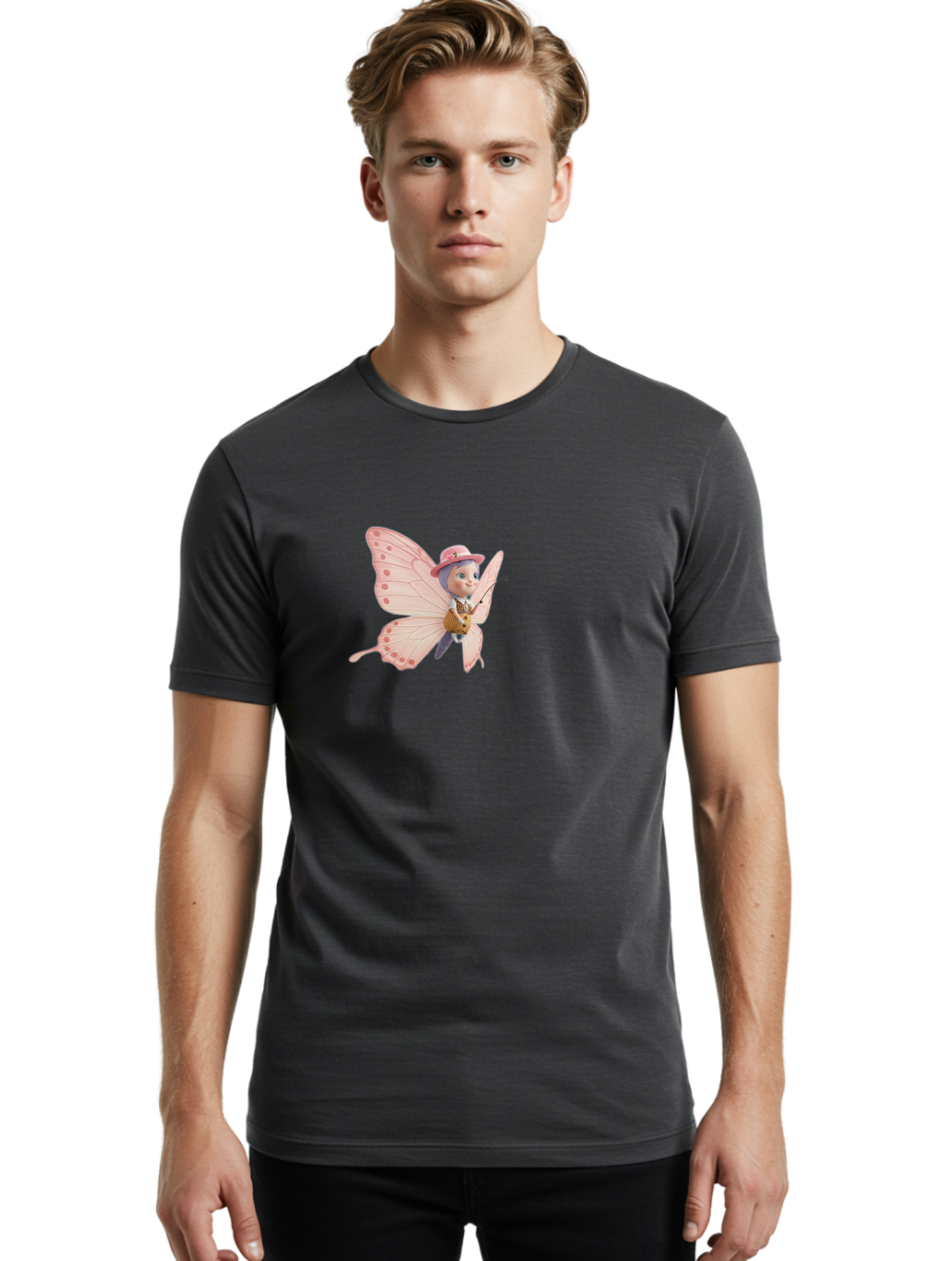 Pink-Butterfly-1 Men'S Graphic Tee, 100% Cotton, Comfortable Casual Summer Wear, Machine Washable, Vintage Camera, Old Camera, Antique Camera, Black Camera, Classic Photography, Photography Equipment, Nostalgic Device, Film Camera, Camera Art Bal086