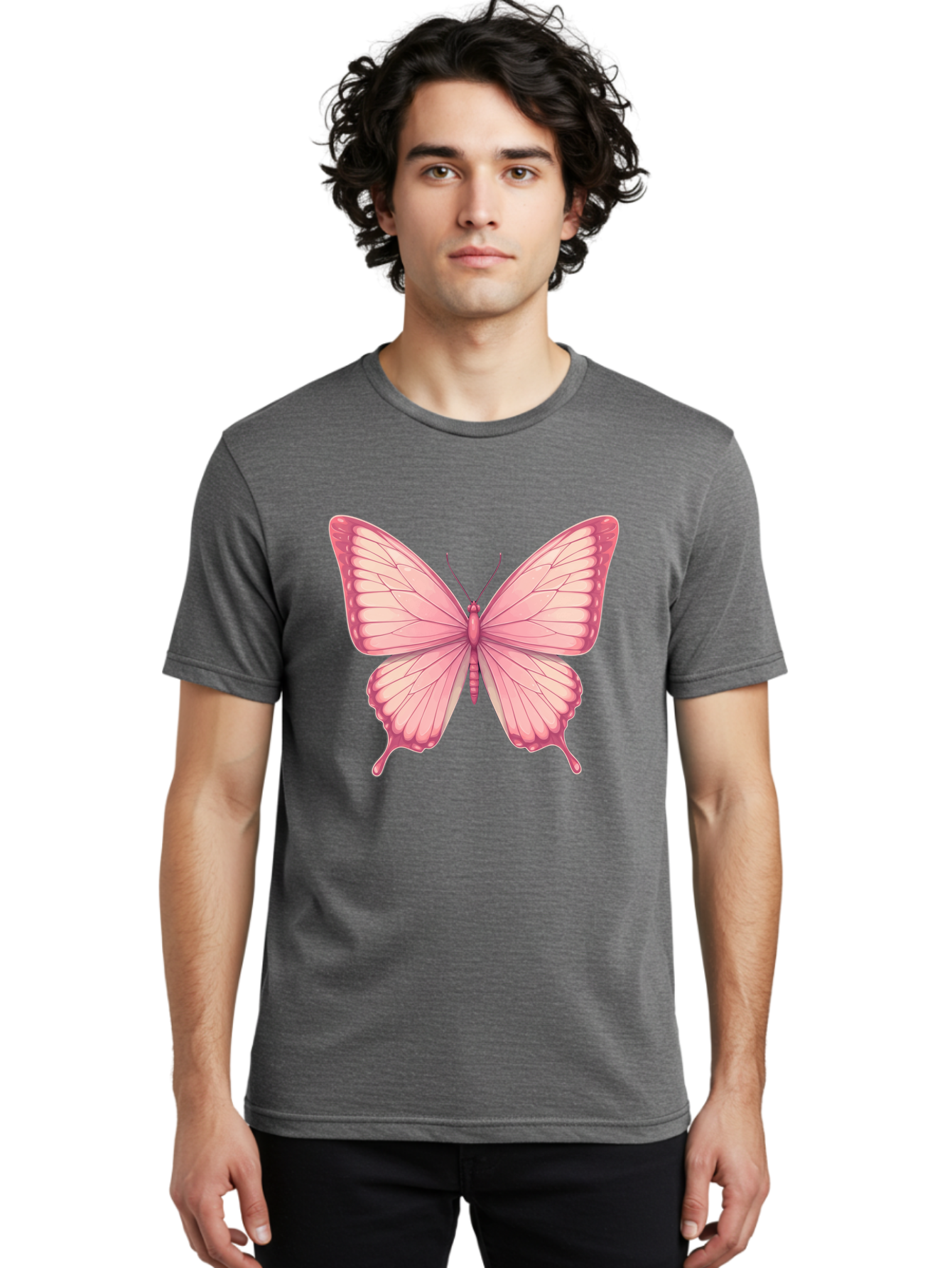 Pink-Butterfly-2 Men'S Graphic Tee, 100% Cotton, Comfortable Casual Summer Wear, Machine Washable, Vintage Camera, Old Camera, Antique Camera, Black Camera, Classic Photography, Photography Equipment, Nostalgic Device, Film Camera, Camera Art Bal087