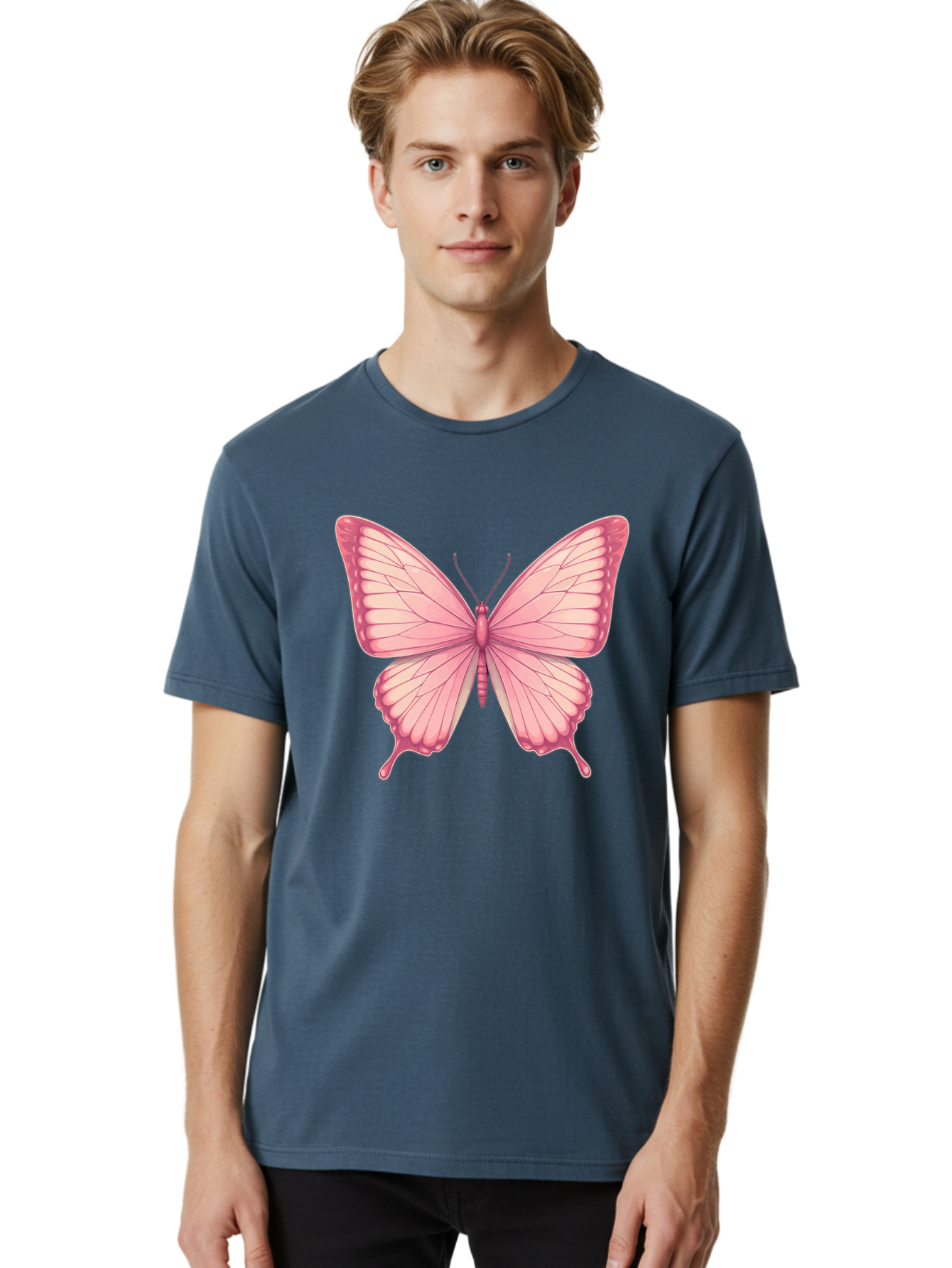 Pink-Butterfly-2 Men'S Graphic Tee, 100% Cotton, Comfortable Casual Summer Wear, Machine Washable, Vintage Camera, Old Camera, Antique Camera, Black Camera, Classic Photography, Photography Equipment, Nostalgic Device, Film Camera, Camera Art Bal087