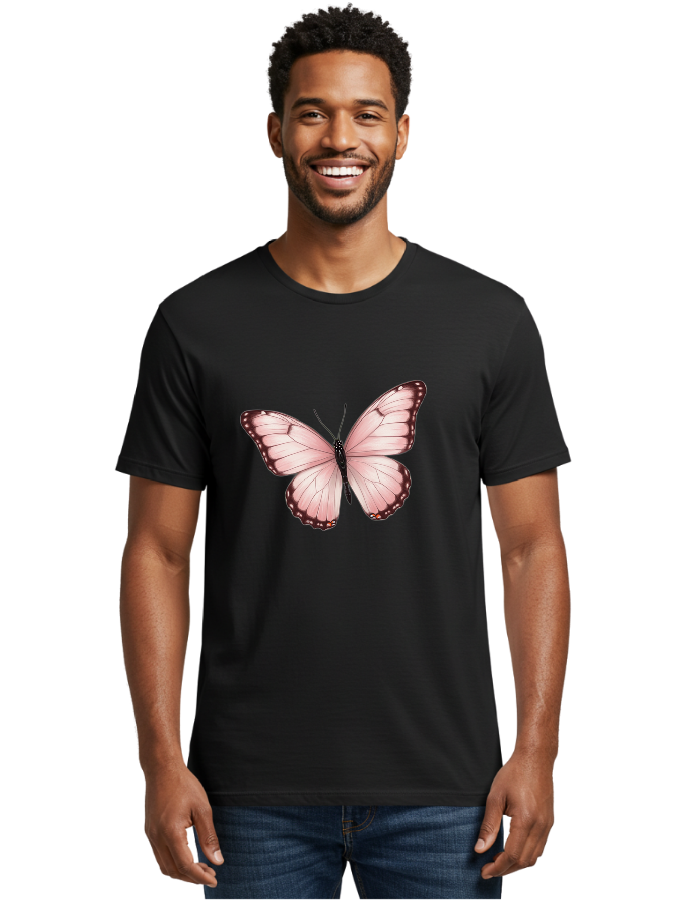 Pink-Butterfly Men'S Graphic Tee, 100% Cotton, Comfortable Casual Summer Wear, Machine Washable, Vintage Camera, Old Camera, Antique Camera, Black Camera, Classic Photography, Photography Equipment, Nostalgic Device, Film Camera, Camera Art Bal089