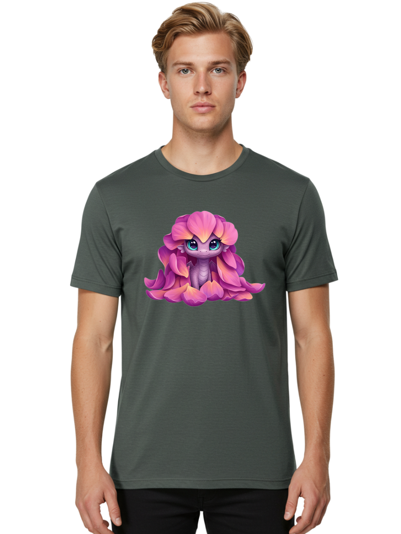 Pink-Flower-Dragon Men'S Graphic Tee, 100% Cotton, Comfortable Casual Summer Wear, Machine Washable, Vintage Camera, Old Camera, Antique Camera, Black Camera, Classic Photography, Photography Equipment, Nostalgic Device, Film Camera, Bal124