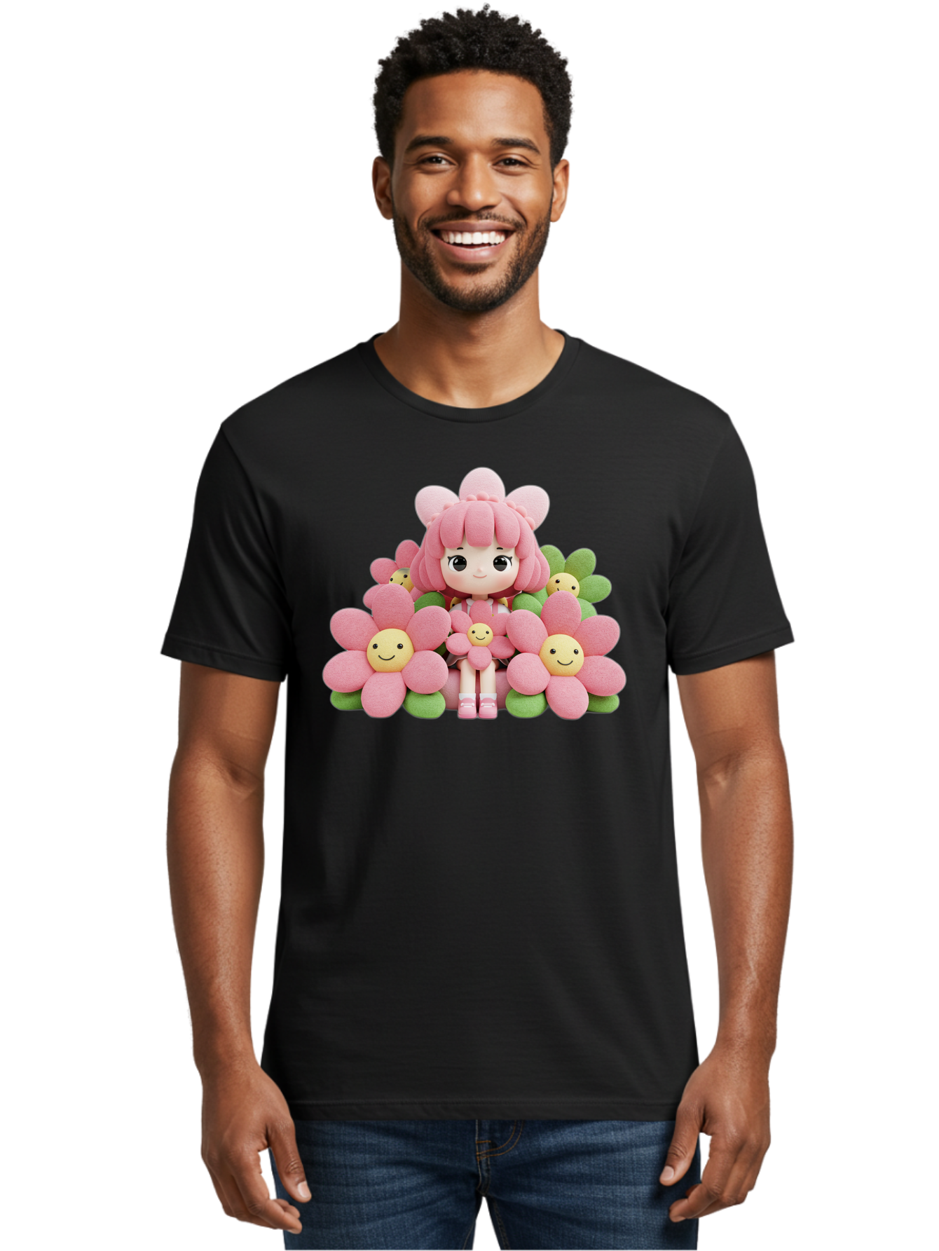 Pink-Haired-Doll-In-Flowers Men'S Graphic Tee, 100% Cotton, Comfortable Casual Summer Wear, Machine Washable, Vintage Camera, Old Camera, Antique Camera, Black Camera, Classic Photography, Photography Equipment, Nostalgic Device, Film Camera, Bal130