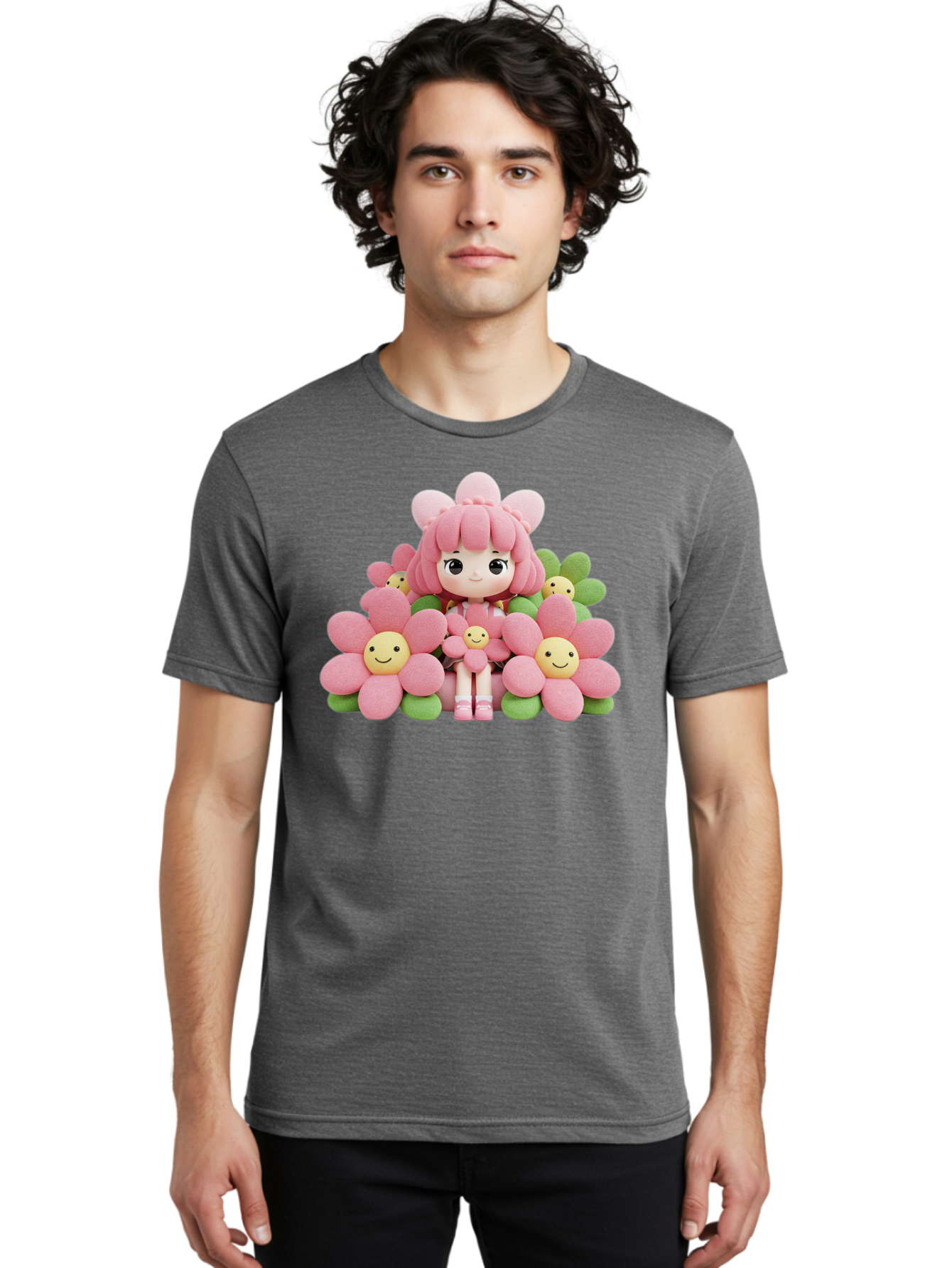 Pink-Haired-Doll-In-Flowers Men'S Graphic Tee, 100% Cotton, Comfortable Casual Summer Wear, Machine Washable, Vintage Camera, Old Camera, Antique Camera, Black Camera, Classic Photography, Photography Equipment, Nostalgic Device, Film Camera, Bal130
