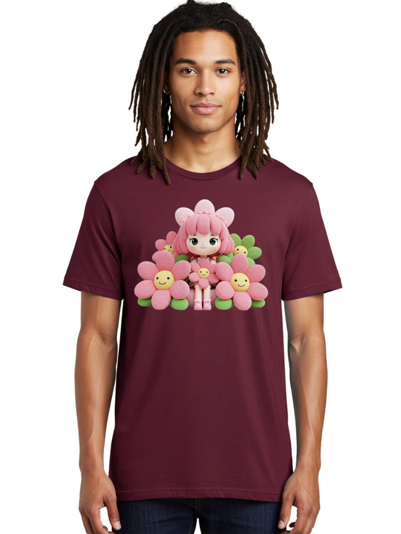 Pink-Haired-Doll-In-Flowers Men'S Graphic Tee, 100% Cotton, Comfortable Casual Summer Wear, Machine Washable, Vintage Camera, Old Camera, Antique Camera, Black Camera, Classic Photography, Photography Equipment, Nostalgic Device, Film Camera, Bal130