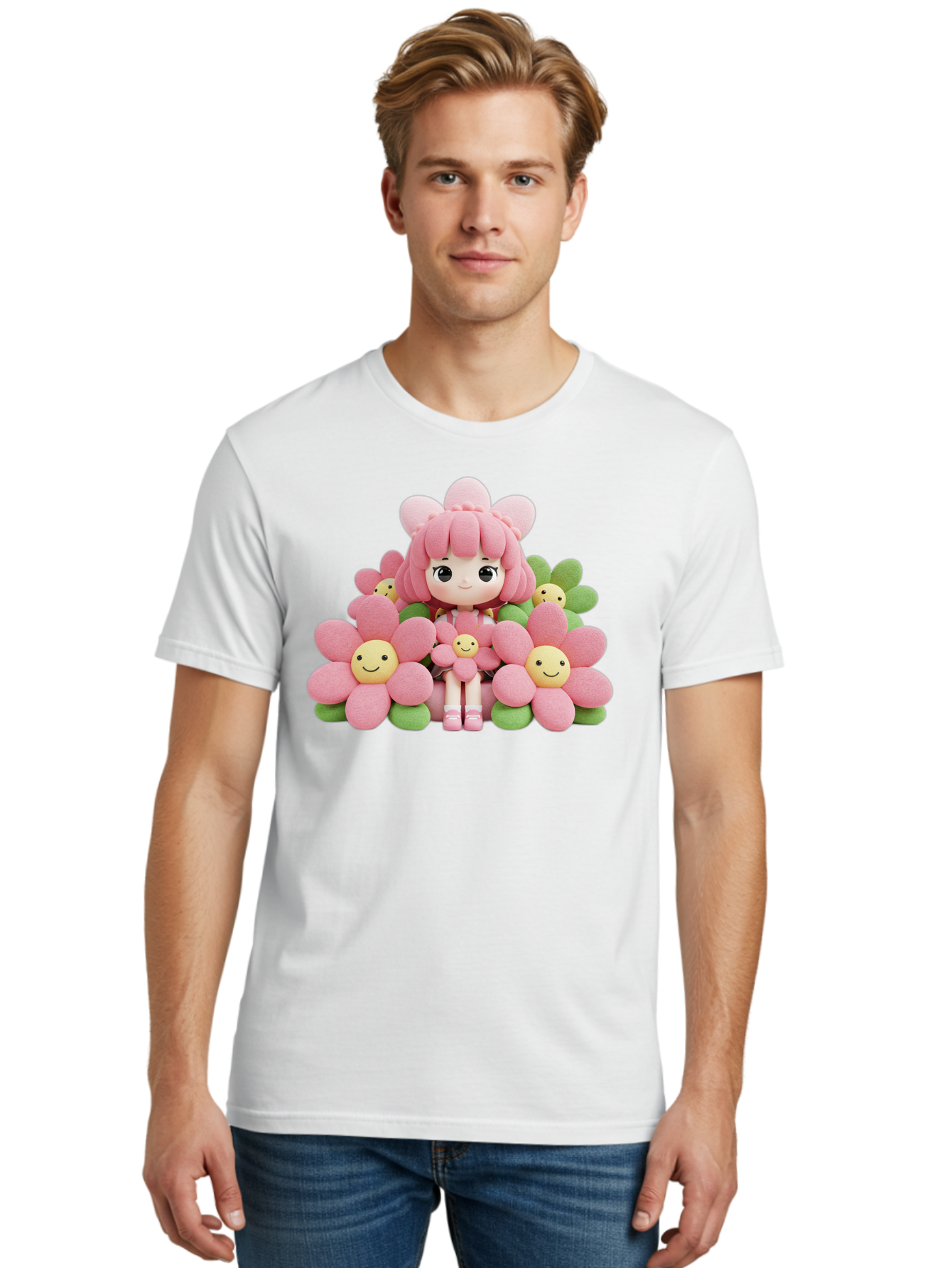 Pink-Haired-Doll-In-Flowers Men'S Graphic Tee, 100% Cotton, Comfortable Casual Summer Wear, Machine Washable, Vintage Camera, Old Camera, Antique Camera, Black Camera, Classic Photography, Photography Equipment, Nostalgic Device, Film Camera, Bal130