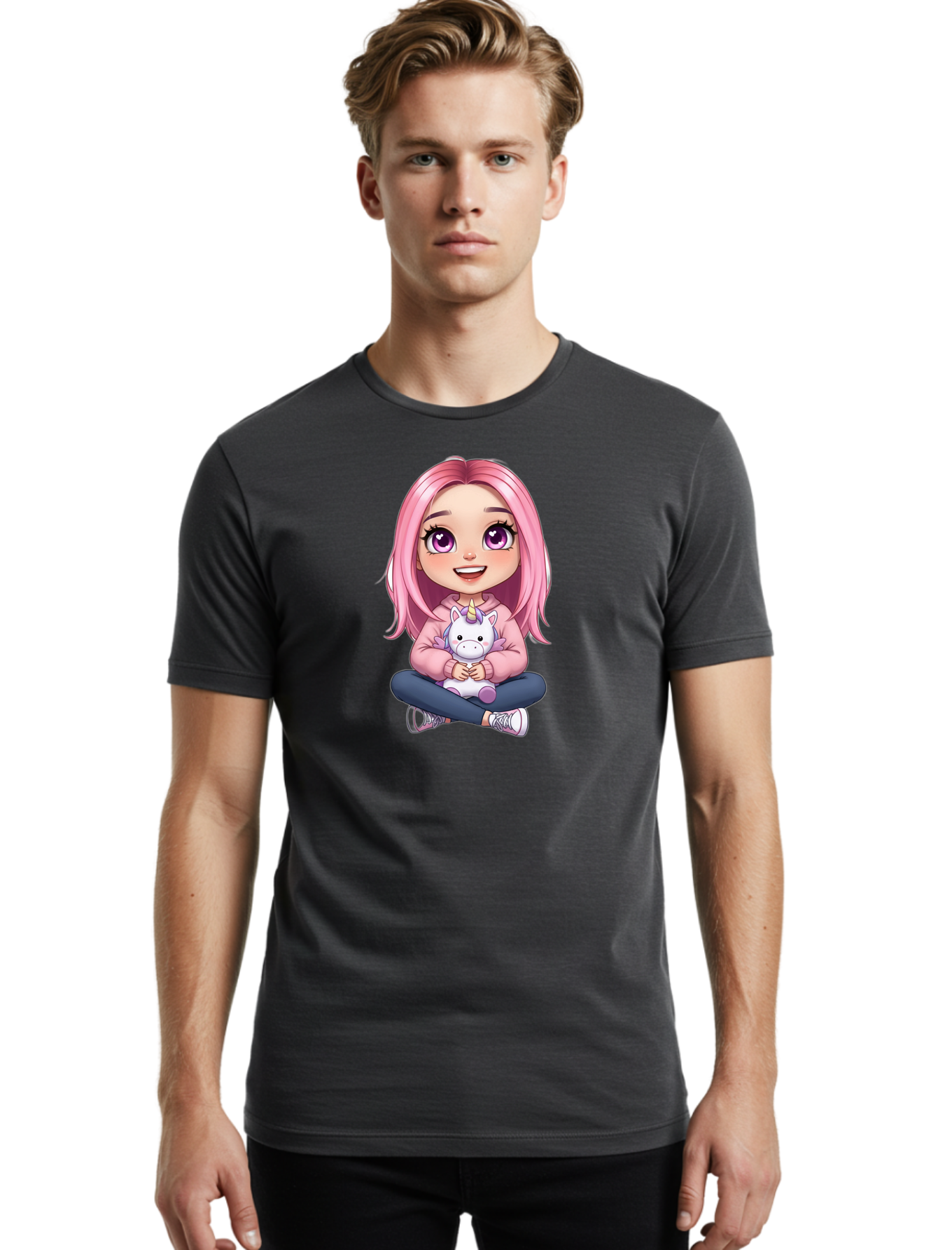 Pink-Haired-Girl-With-Unicorn Men'S Graphic Tee, 100% Cotton, Comfortable Casual Summer Wear, Machine Washable, Vintage Camera, Old Camera, Antique Camera, Black Camera, Classic Photography, Photography Equipment, Nostalgic Device, Bal131