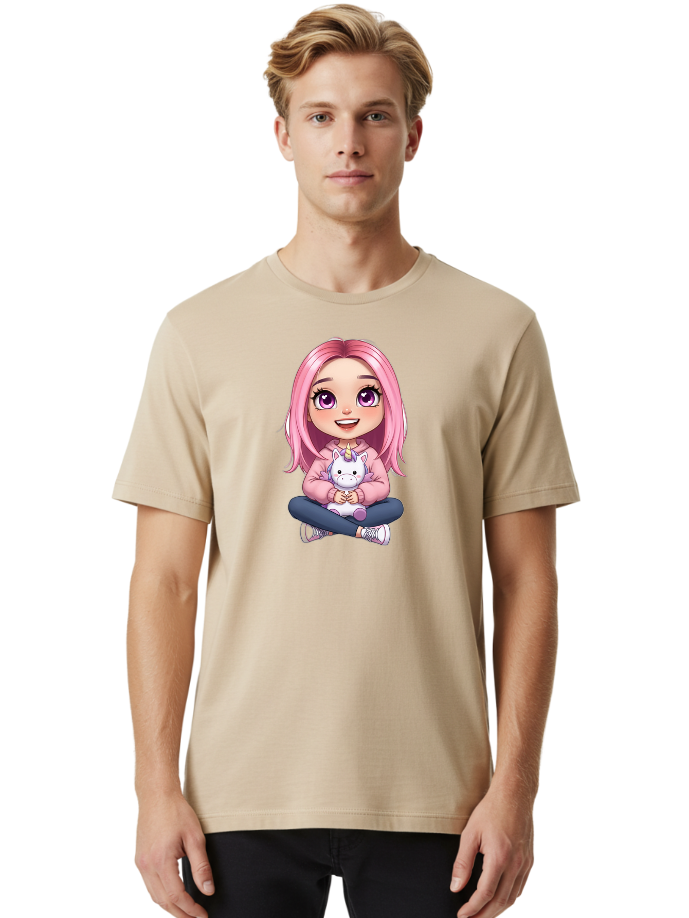 Pink-Haired-Girl-With-Unicorn Men'S Graphic Tee, 100% Cotton, Comfortable Casual Summer Wear, Machine Washable, Vintage Camera, Old Camera, Antique Camera, Black Camera, Classic Photography, Photography Equipment, Nostalgic Device, Bal131