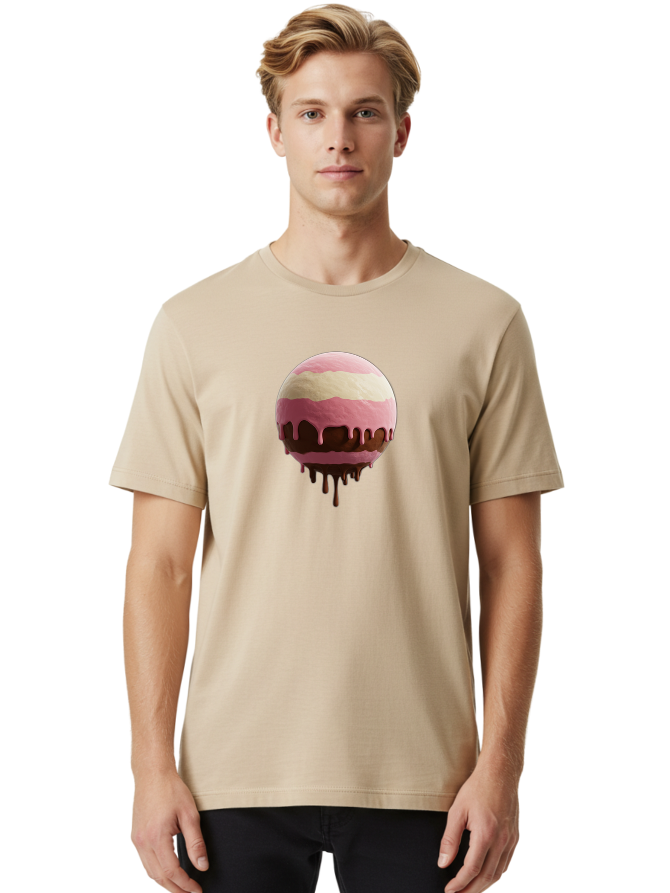 Pink-Ice-Cream-Scoop-With-Chocolate-Sauce Men'S Graphic Tee, 100% Cotton, Comfortable Casual Summer Wear, Machine Washable, Vintage Camera, Old Camera, Antique Camera, Black Camera, Classic Photography, Photography Equipment, Nostalgic Device, Bal133