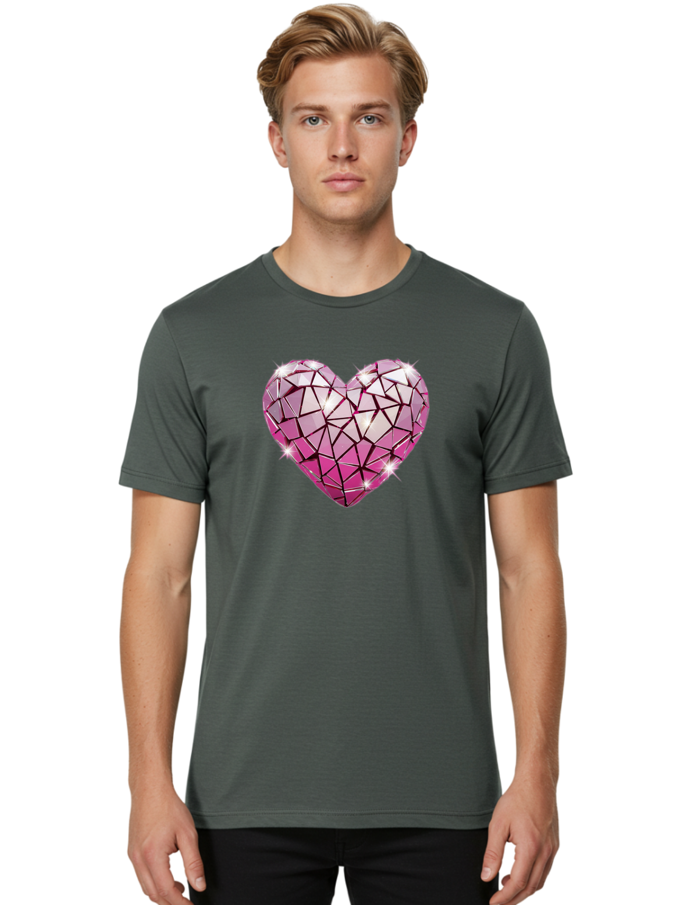 Pink-Mosaic-Heart Men'S Graphic Tee, 100% Cotton, Comfortable Casual Summer Wear, Machine Washable, Vintage Camera, Old Camera, Antique Camera, Black Camera, Classic Photography, Photography Equipment, Nostalgic Device, Film Camera, Camera Art Bal134