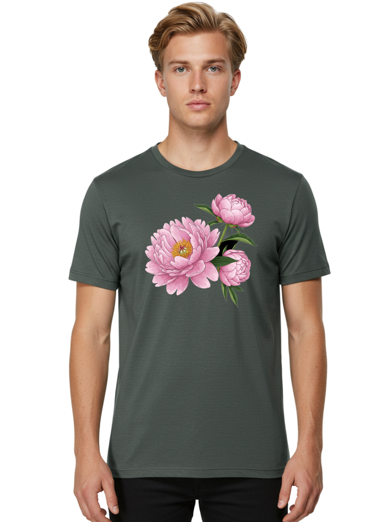 Pink-Peonies-1 Men'S Graphic Tee, 100% Cotton, Comfortable Casual Summer Wear, Machine Washable, Vintage Camera, Old Camera, Antique Camera, Black Camera, Classic Photography, Photography Equipment, Nostalgic Device, Film Camera, Camera Art Bal135