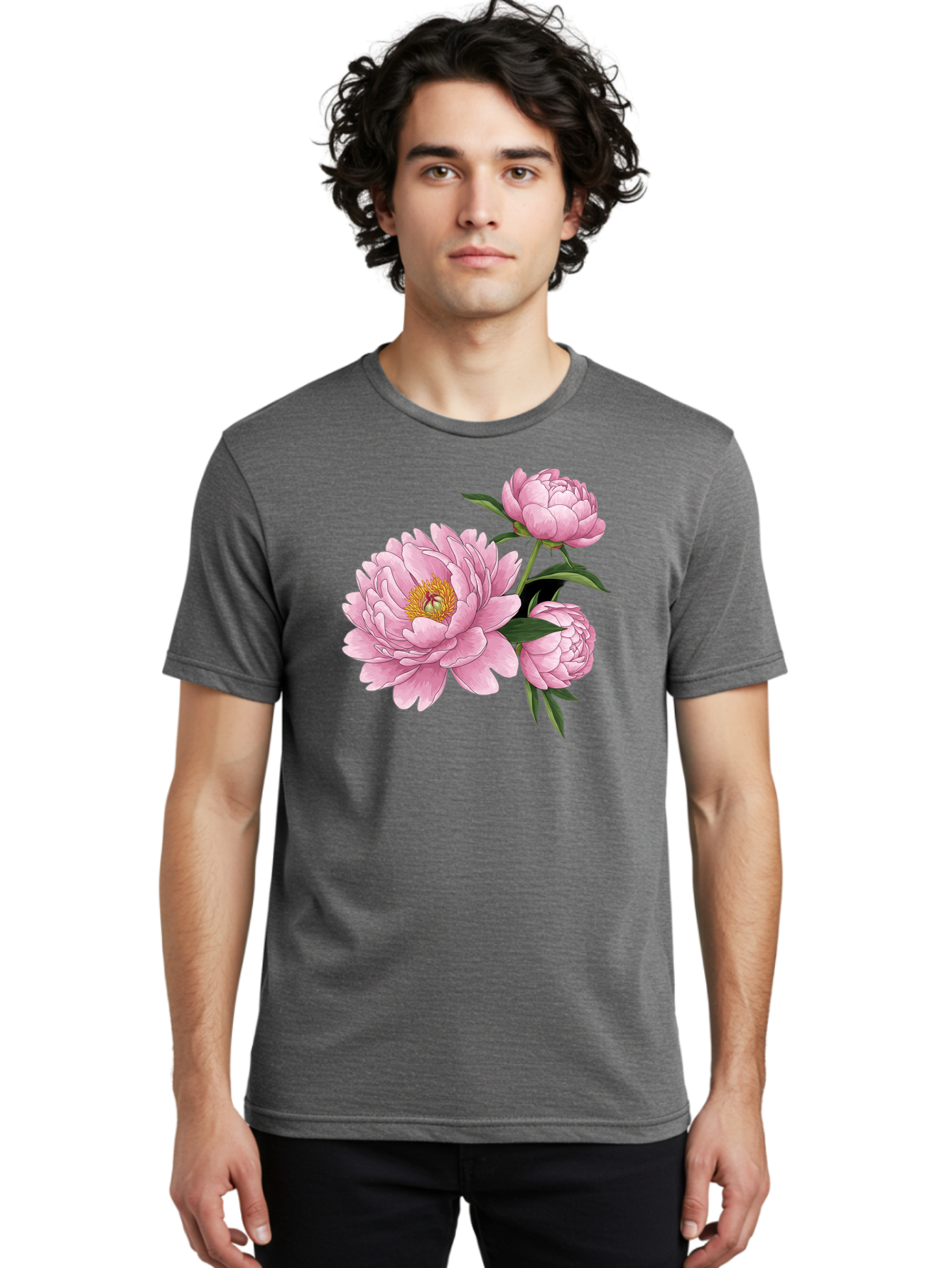 Pink-Peonies-1 Men'S Graphic Tee, 100% Cotton, Comfortable Casual Summer Wear, Machine Washable, Vintage Camera, Old Camera, Antique Camera, Black Camera, Classic Photography, Photography Equipment, Nostalgic Device, Film Camera, Camera Art Bal135