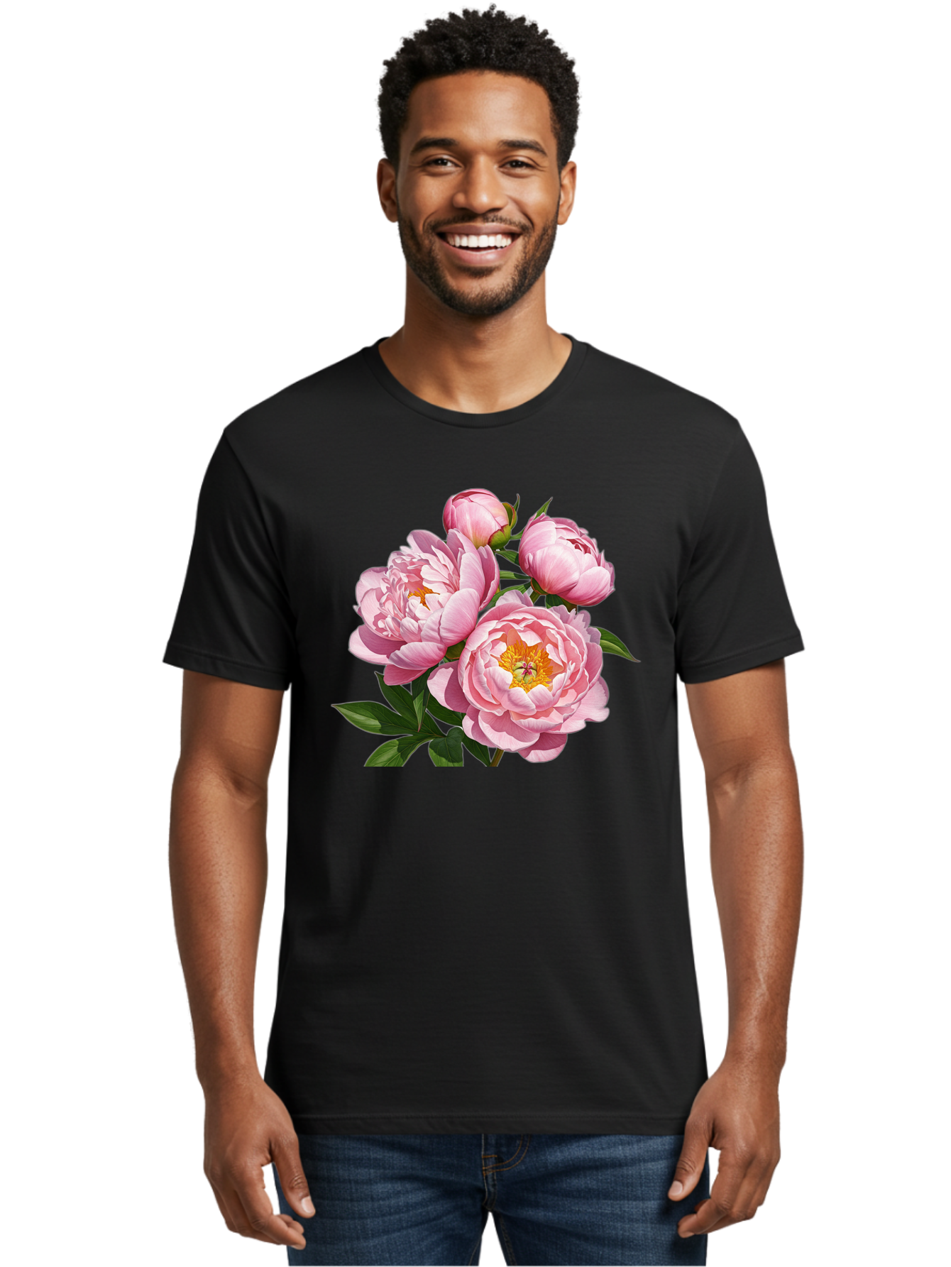 Pink-Peonies-2 Men'S Graphic Tee, 100% Cotton, Comfortable Casual Summer Wear, Machine Washable, Vintage Camera, Old Camera, Antique Camera, Black Camera, Classic Photography, Photography Equipment, Nostalgic Device, Film Camera, Camera Art Bal136