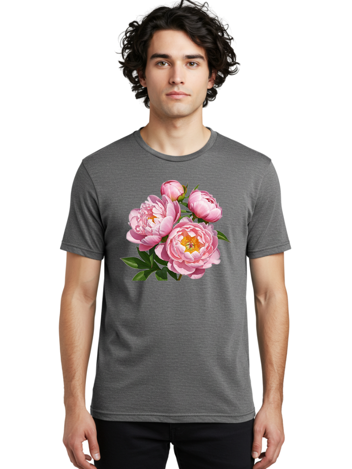 Pink-Peonies-2 Men'S Graphic Tee, 100% Cotton, Comfortable Casual Summer Wear, Machine Washable, Vintage Camera, Old Camera, Antique Camera, Black Camera, Classic Photography, Photography Equipment, Nostalgic Device, Film Camera, Camera Art Bal136