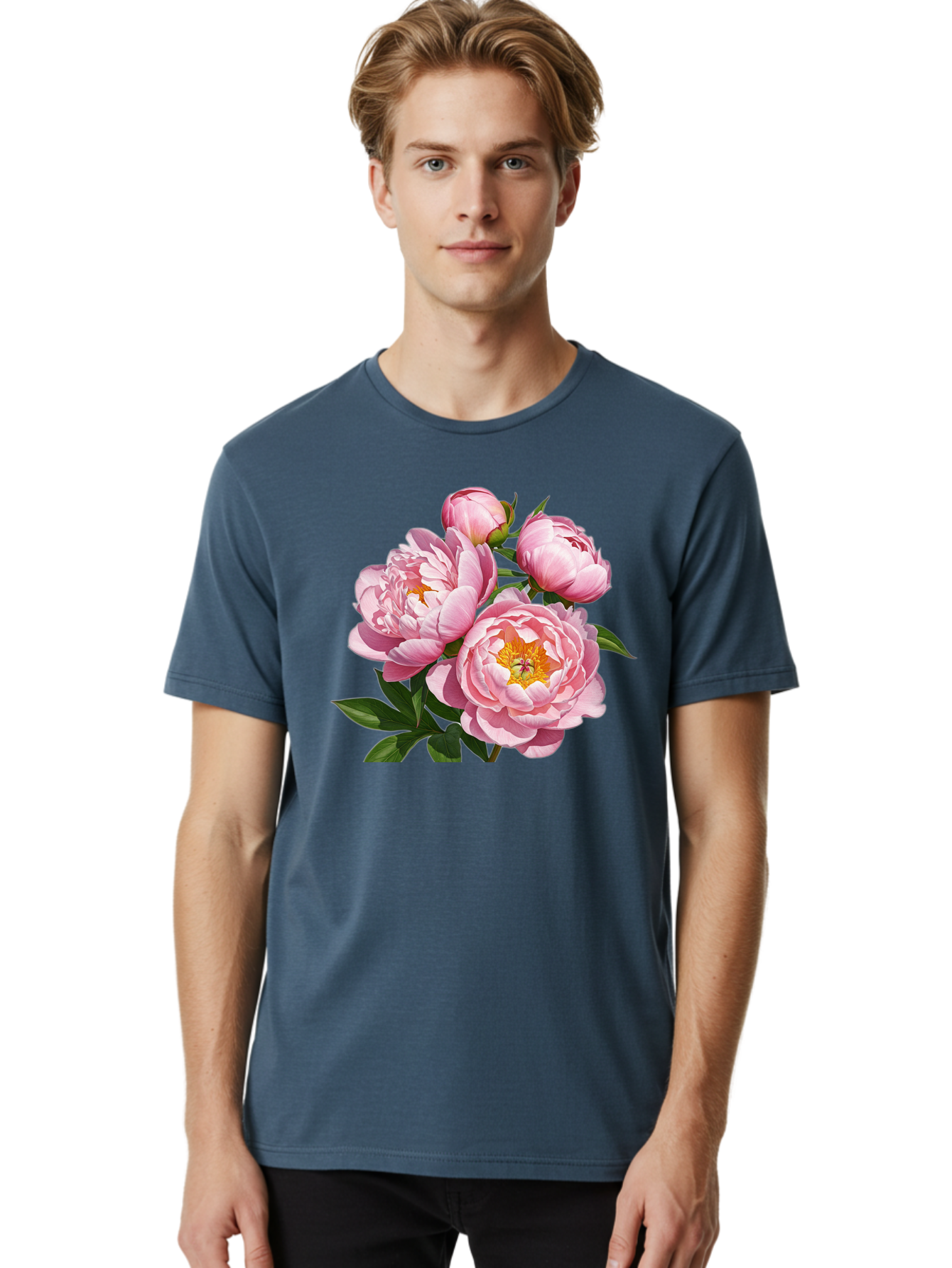 Pink-Peonies-2 Men'S Graphic Tee, 100% Cotton, Comfortable Casual Summer Wear, Machine Washable, Vintage Camera, Old Camera, Antique Camera, Black Camera, Classic Photography, Photography Equipment, Nostalgic Device, Film Camera, Camera Art Bal136