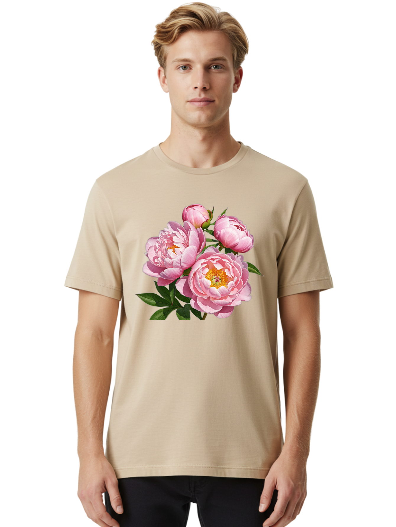 Pink-Peonies-2 Men'S Graphic Tee, 100% Cotton, Comfortable Casual Summer Wear, Machine Washable, Vintage Camera, Old Camera, Antique Camera, Black Camera, Classic Photography, Photography Equipment, Nostalgic Device, Film Camera, Camera Art Bal136