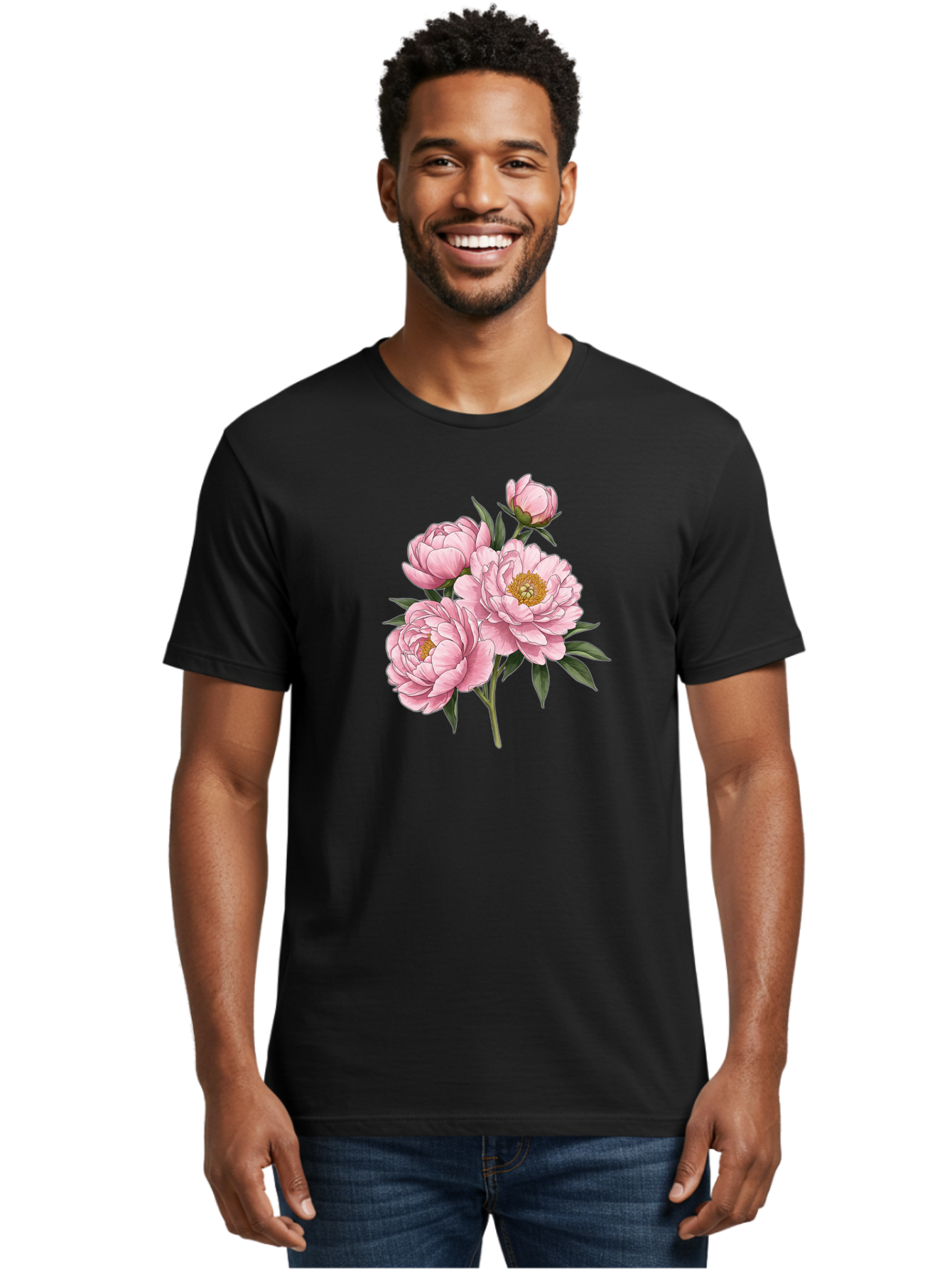 Pink-Peonies-3 Men'S Graphic Tee, 100% Cotton, Comfortable Casual Summer Wear, Machine Washable, Vintage Camera, Old Camera, Antique Camera, Black Camera, Classic Photography, Photography Equipment, Nostalgic Device, Film Camera, Camera Art Bal137