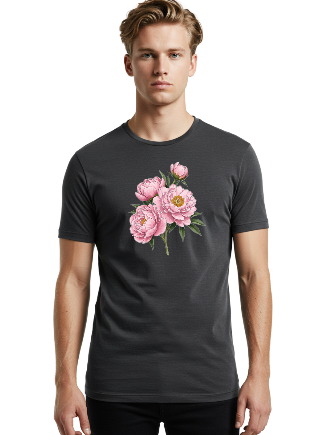 Pink-Peonies-3 Men'S Graphic Tee, 100% Cotton, Comfortable Casual Summer Wear, Machine Washable, Vintage Camera, Old Camera, Antique Camera, Black Camera, Classic Photography, Photography Equipment, Nostalgic Device, Film Camera, Camera Art Bal137