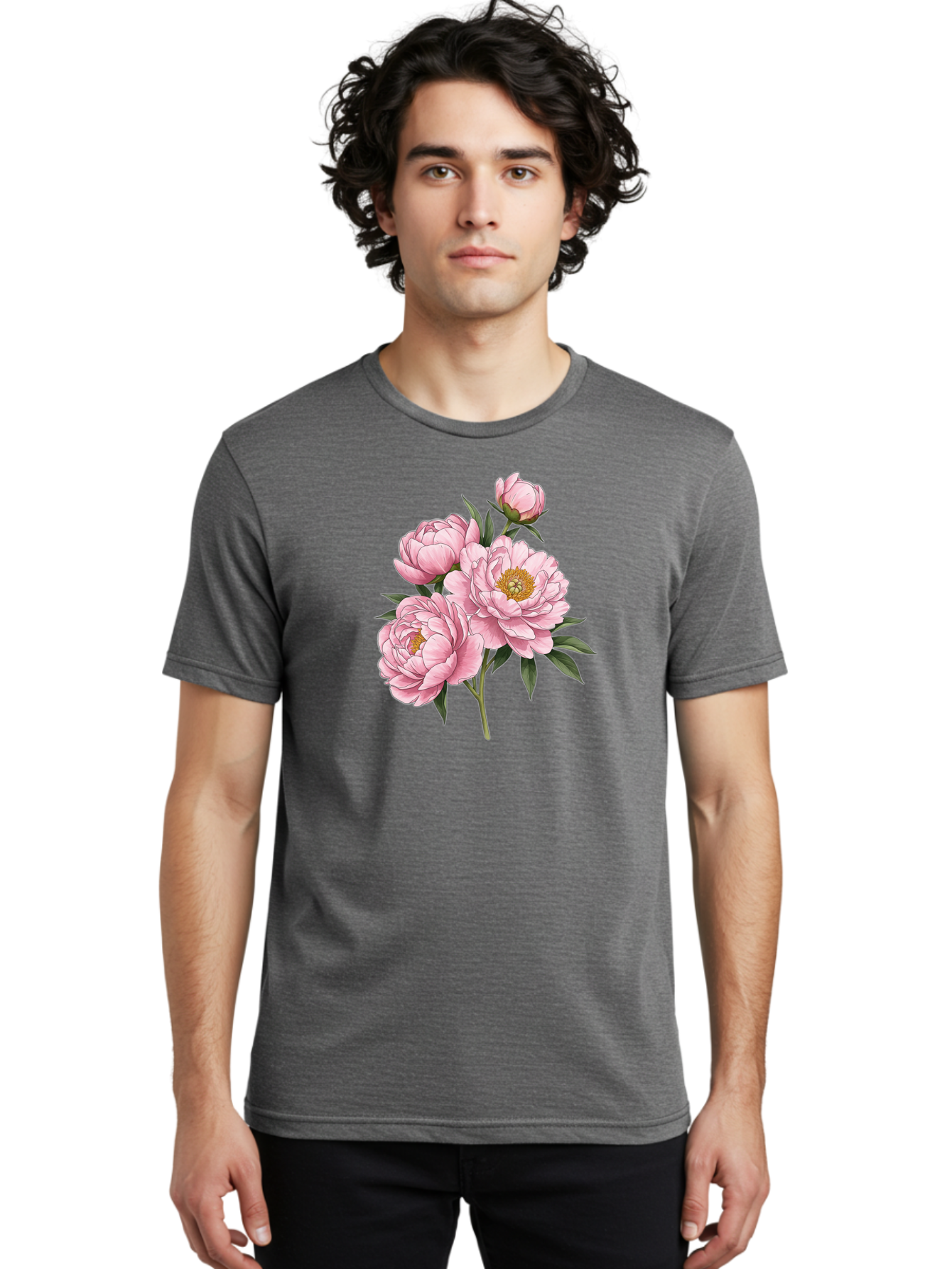 Pink-Peonies-3 Men'S Graphic Tee, 100% Cotton, Comfortable Casual Summer Wear, Machine Washable, Vintage Camera, Old Camera, Antique Camera, Black Camera, Classic Photography, Photography Equipment, Nostalgic Device, Film Camera, Camera Art Bal137