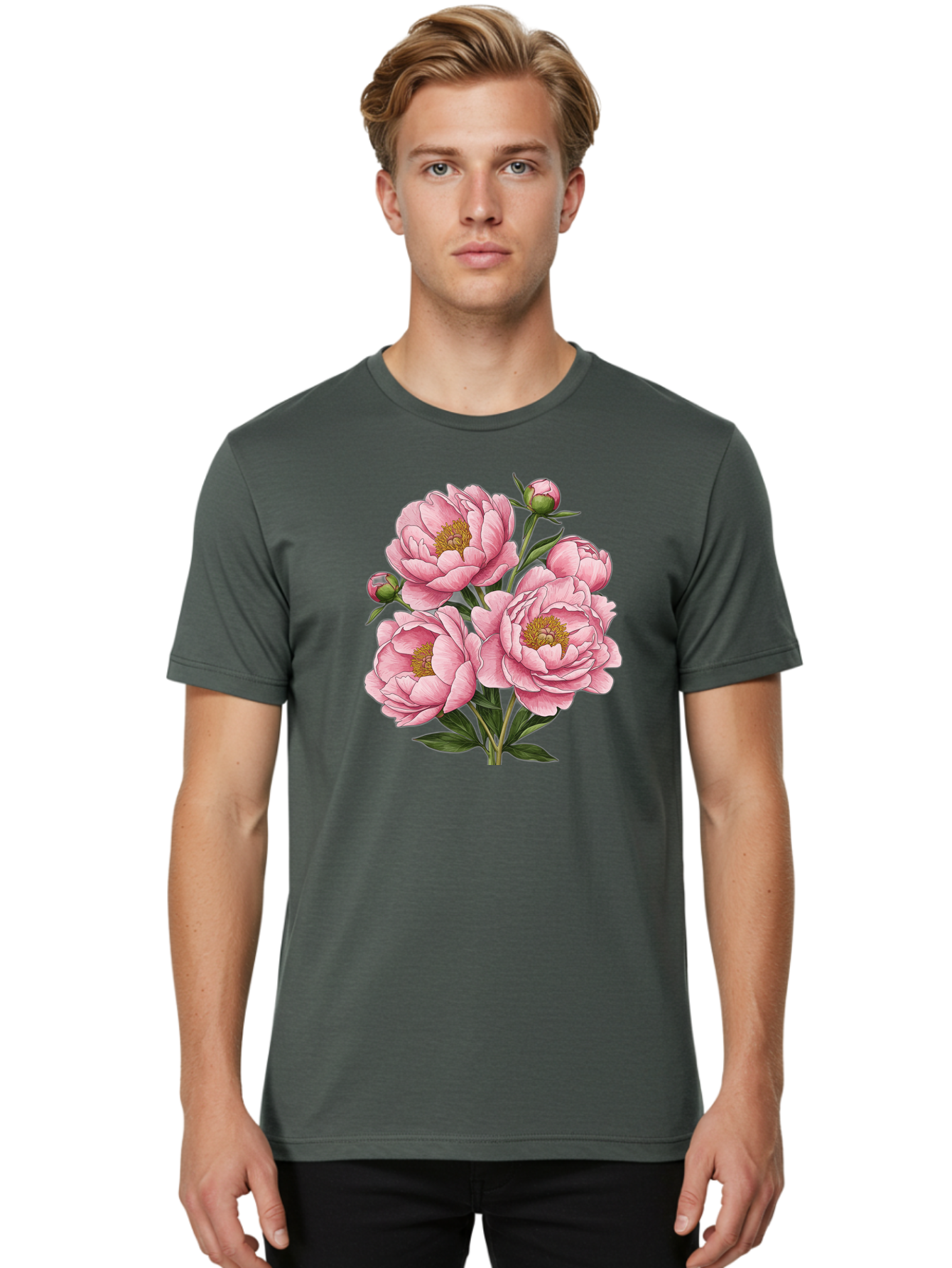 Pink-Peonies-4 Men'S Graphic Tee, 100% Cotton, Comfortable Casual Summer Wear, Machine Washable, Vintage Camera, Old Camera, Antique Camera, Black Camera, Classic Photography, Photography Equipment, Nostalgic Device, Film Camera, Camera Art Bal138