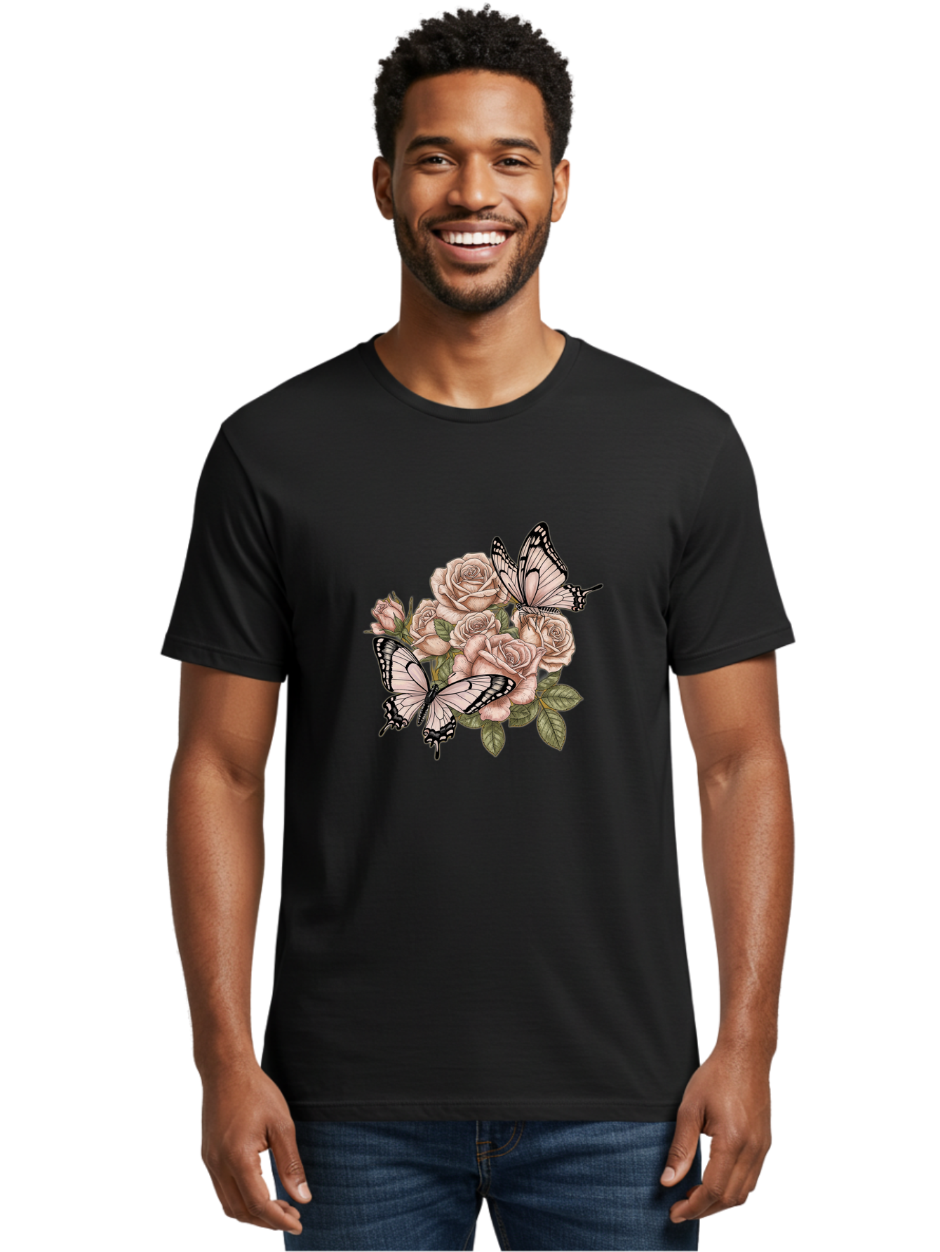 Pink-Roses-And-Butterflies Men'S Graphic Tee, 100% Cotton, Comfortable Casual Summer Wear, Machine Washable, Vintage Camera, Old Camera, Antique Camera, Black Camera, Classic Photography, Photography Equipment, Nostalgic Device, Film Camera, Bal145