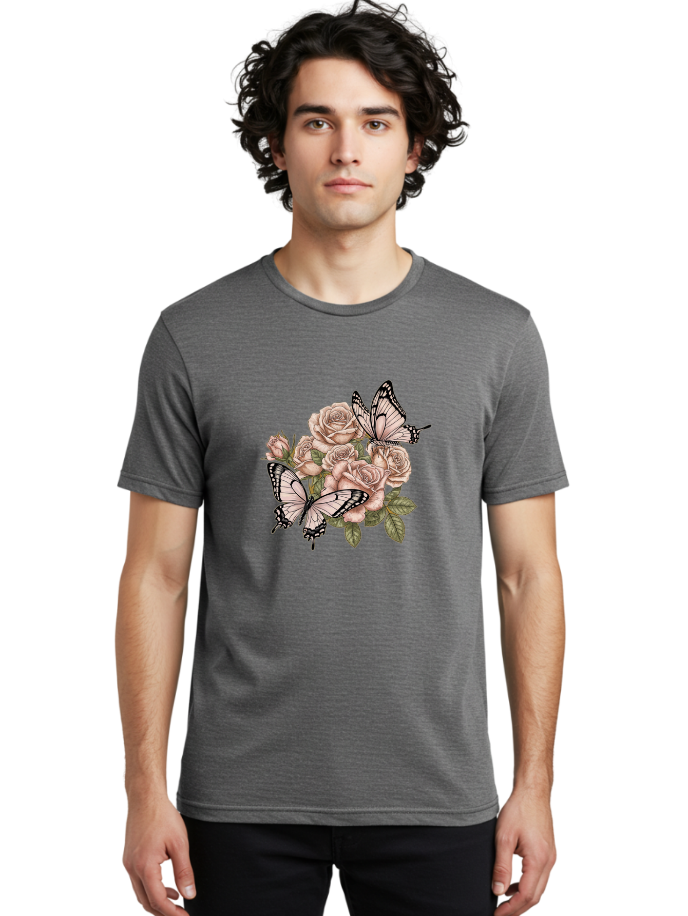 Pink-Roses-And-Butterflies Men'S Graphic Tee, 100% Cotton, Comfortable Casual Summer Wear, Machine Washable, Vintage Camera, Old Camera, Antique Camera, Black Camera, Classic Photography, Photography Equipment, Nostalgic Device, Film Camera, Bal145