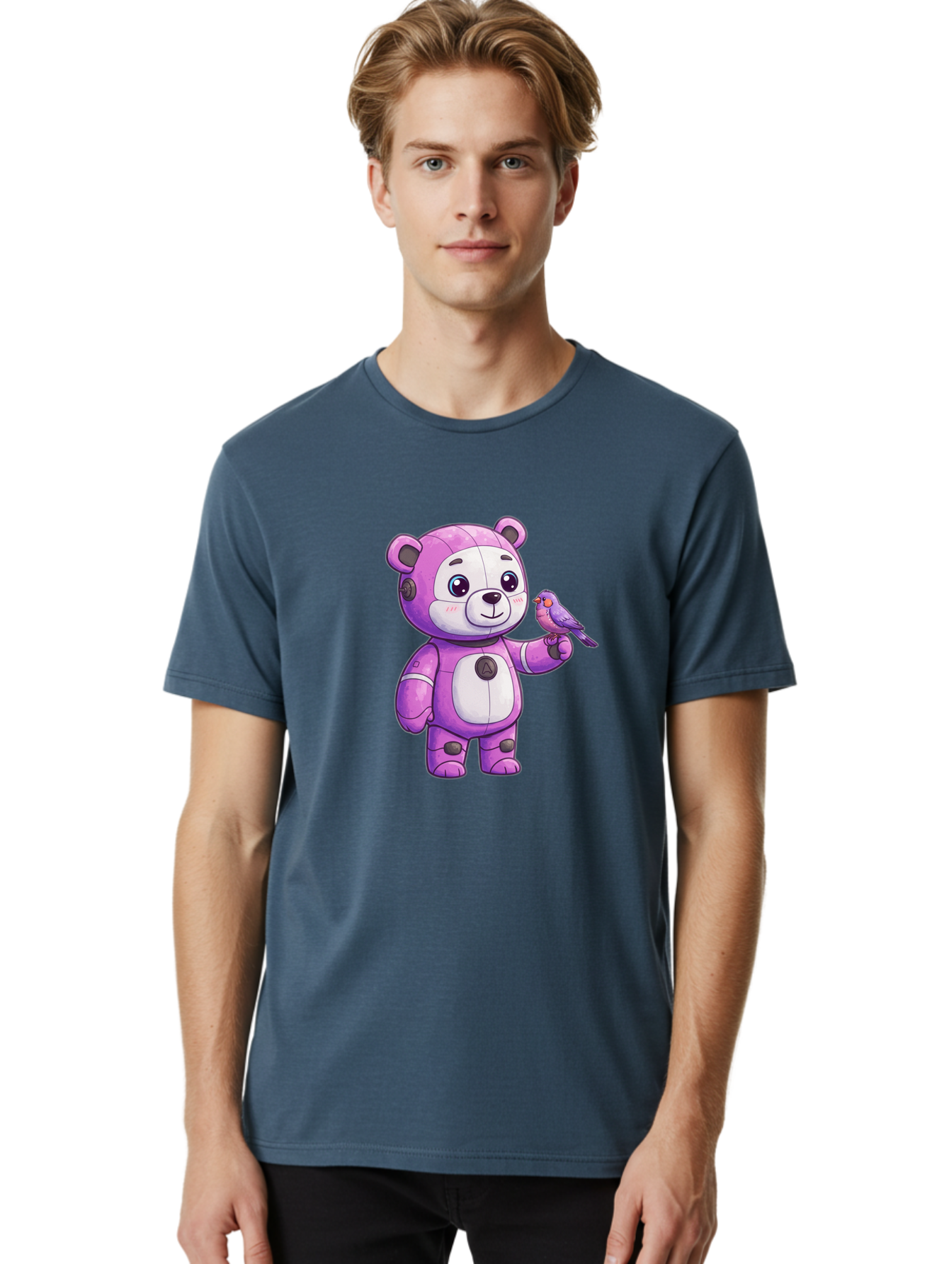 Purple-Robot-Bear Men'S Graphic Tee, 100% Cotton, Comfortable Casual Summer Wear, Machine Washable, Vintage Camera, Old Camera, Antique Camera, Black Camera, Classic Photography, Photography Equipment, Nostalgic Device, Film Camera, Camera Art Bal188