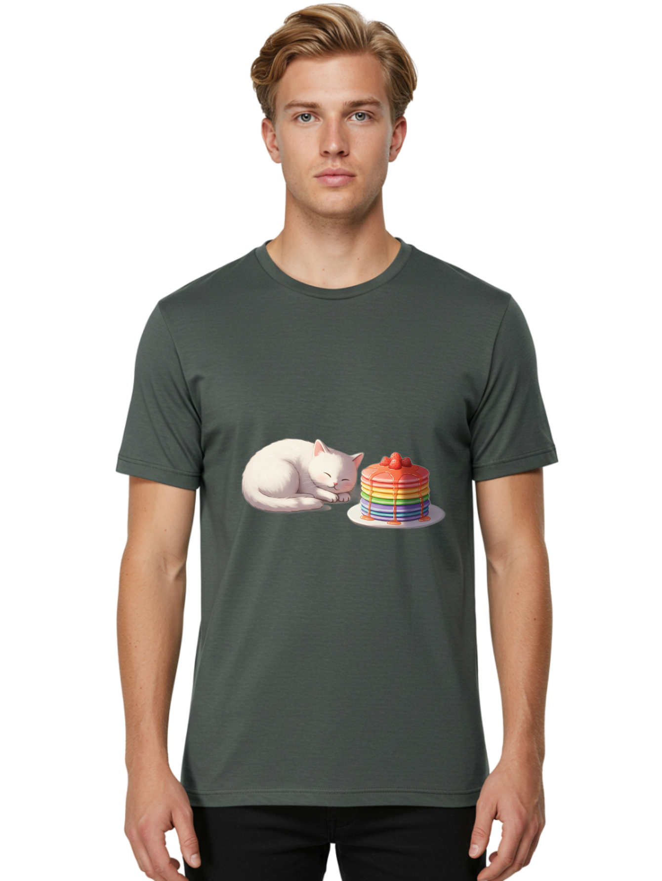 Rainbow-Pancakes-And-Cat Men'S Graphic Tee, 100% Cotton, Comfortable Casual Summer Wear, Machine Washable, Vintage Camera, Old Camera, Antique Camera, Black Camera, Classic Photography, Photography Equipment, Nostalgic Device, Film Camera, Bal200