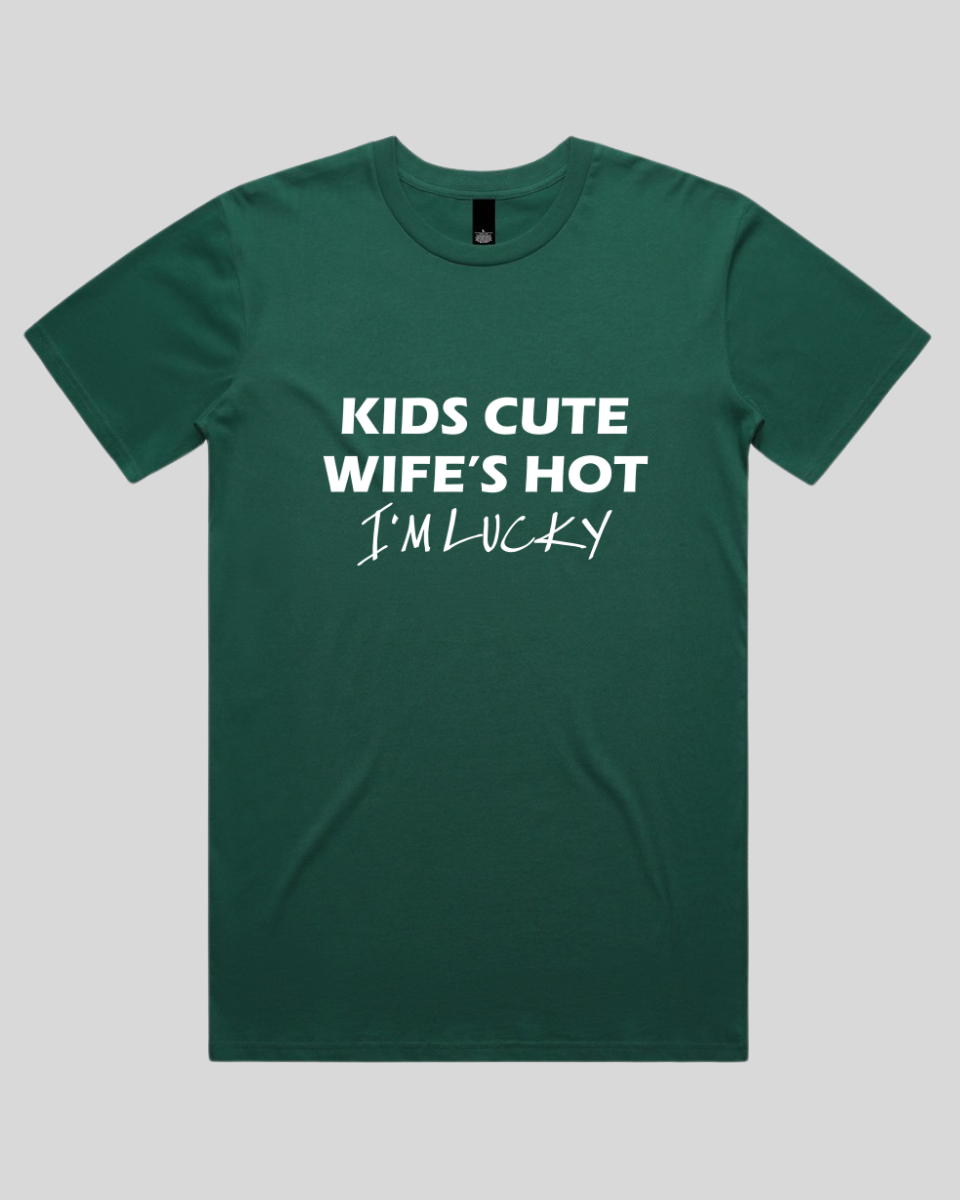 Kids Cute Wife's Hot I'm Lucky Men's T-Shirt